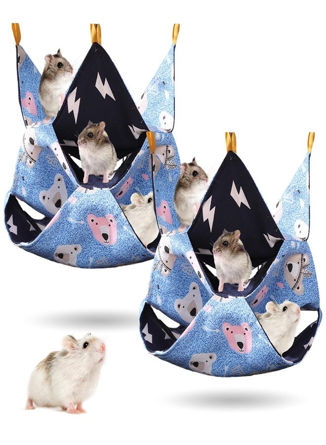 DINTSTYLE 2Pcs 3-Tier Small Guinea Pig Rat Hammock Guinea Pig Hamster Ferret Hanging Hammock Toys Bed，for Small Animals Chinchilla Parrot Sugar Glider Ferret（Canvas and Velvet 7.9×7.9in,Bear） - Image 1
